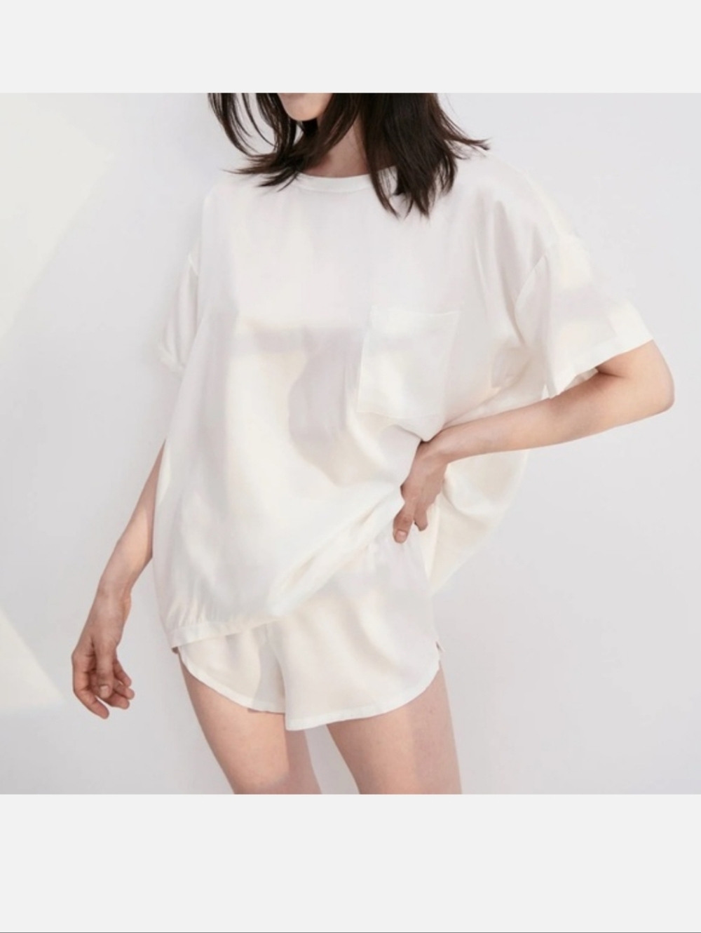 Lunya Ivory Silk Pajama Shorts Washable Lounge Sleepwear Relaxed M
